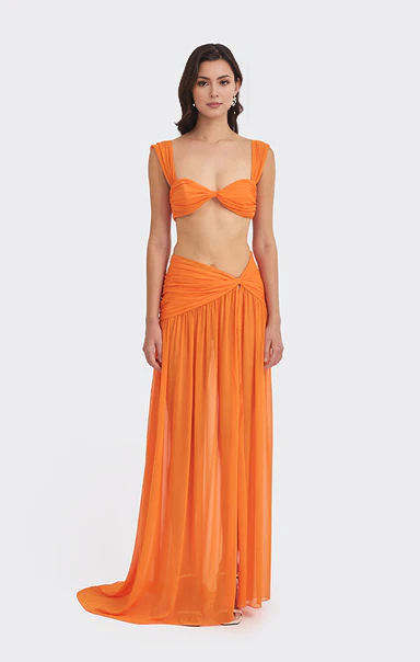 Draped Ruffle Orange Skirt